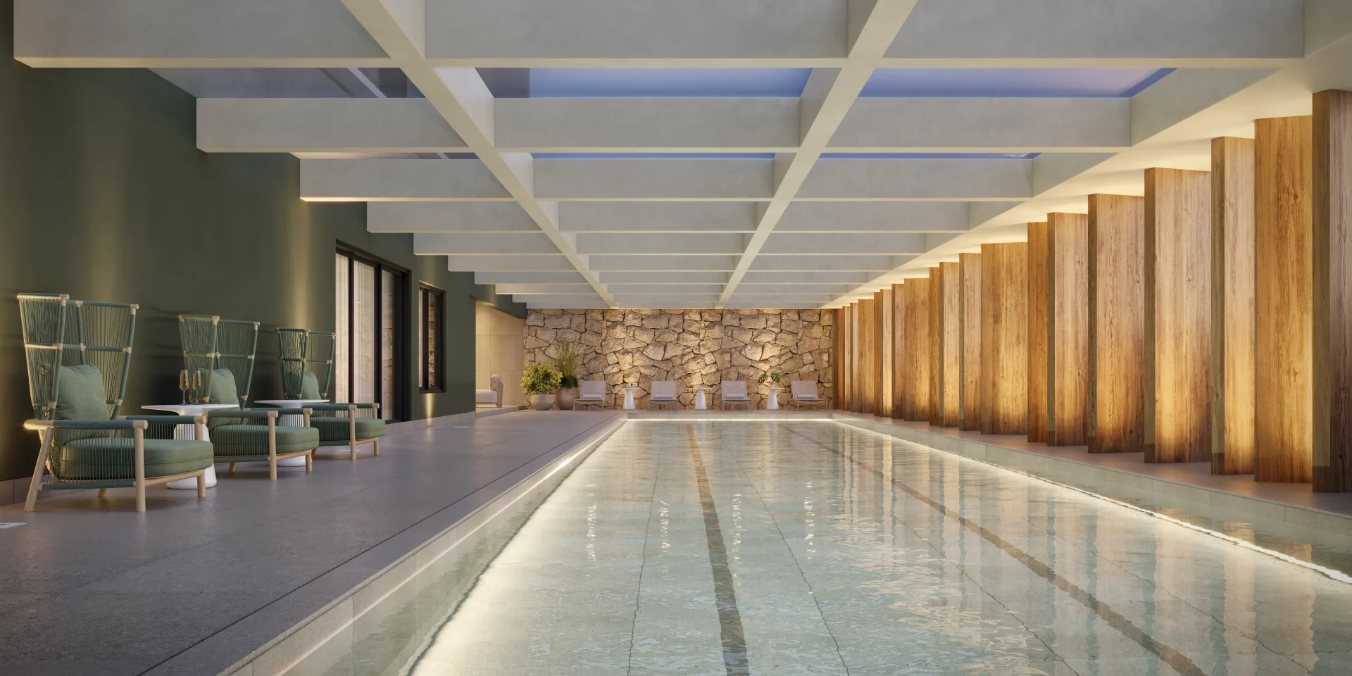 Piscina aquecida coberta com raia semiolímpica de 25m
